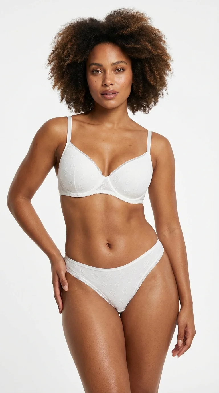 Jakarlı Pamuklu Slip Külot Off-White - Dantelli Detayları